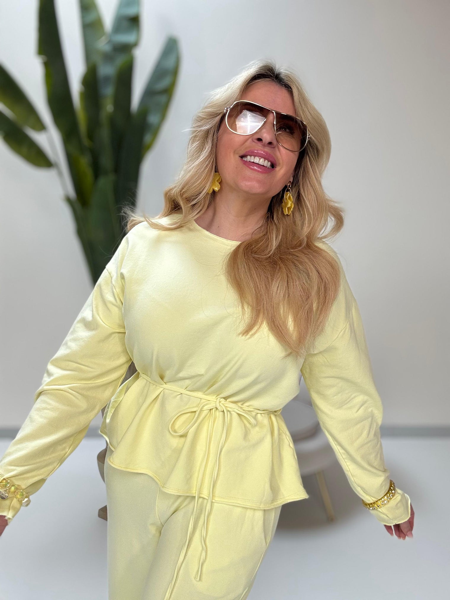 Langarmshirt mit Bindeband buttermilk lemon