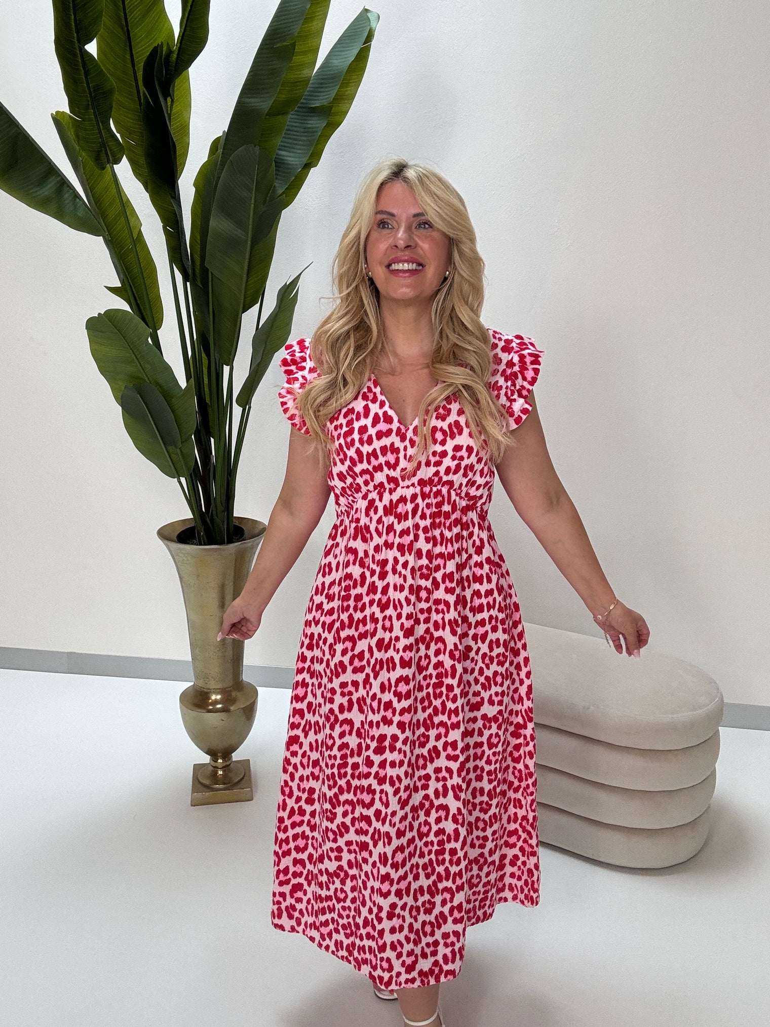 Signature Boho Musselin Kleid rosa LEO POWER rot/pink