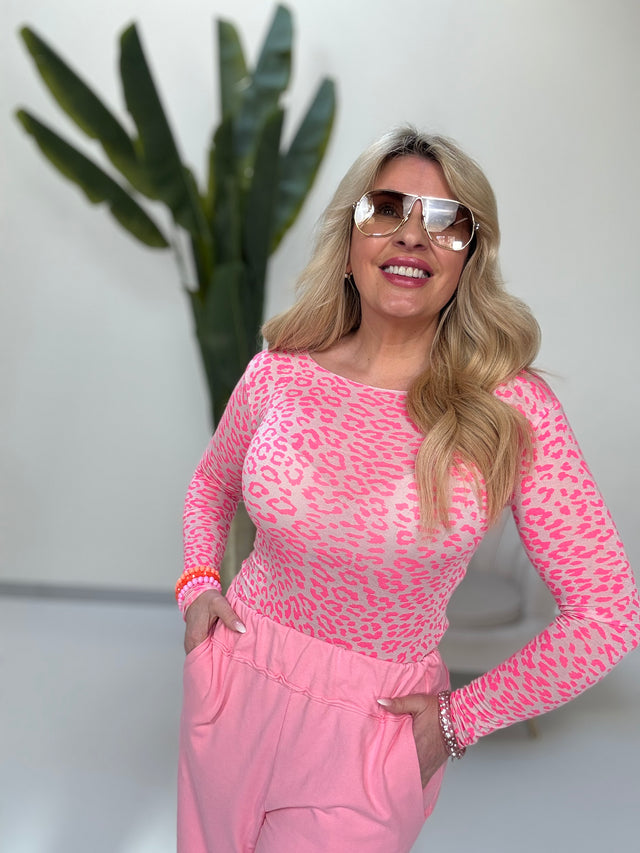 Stretchy Cashmere Langarmshirt weiß LEO LOVER pink