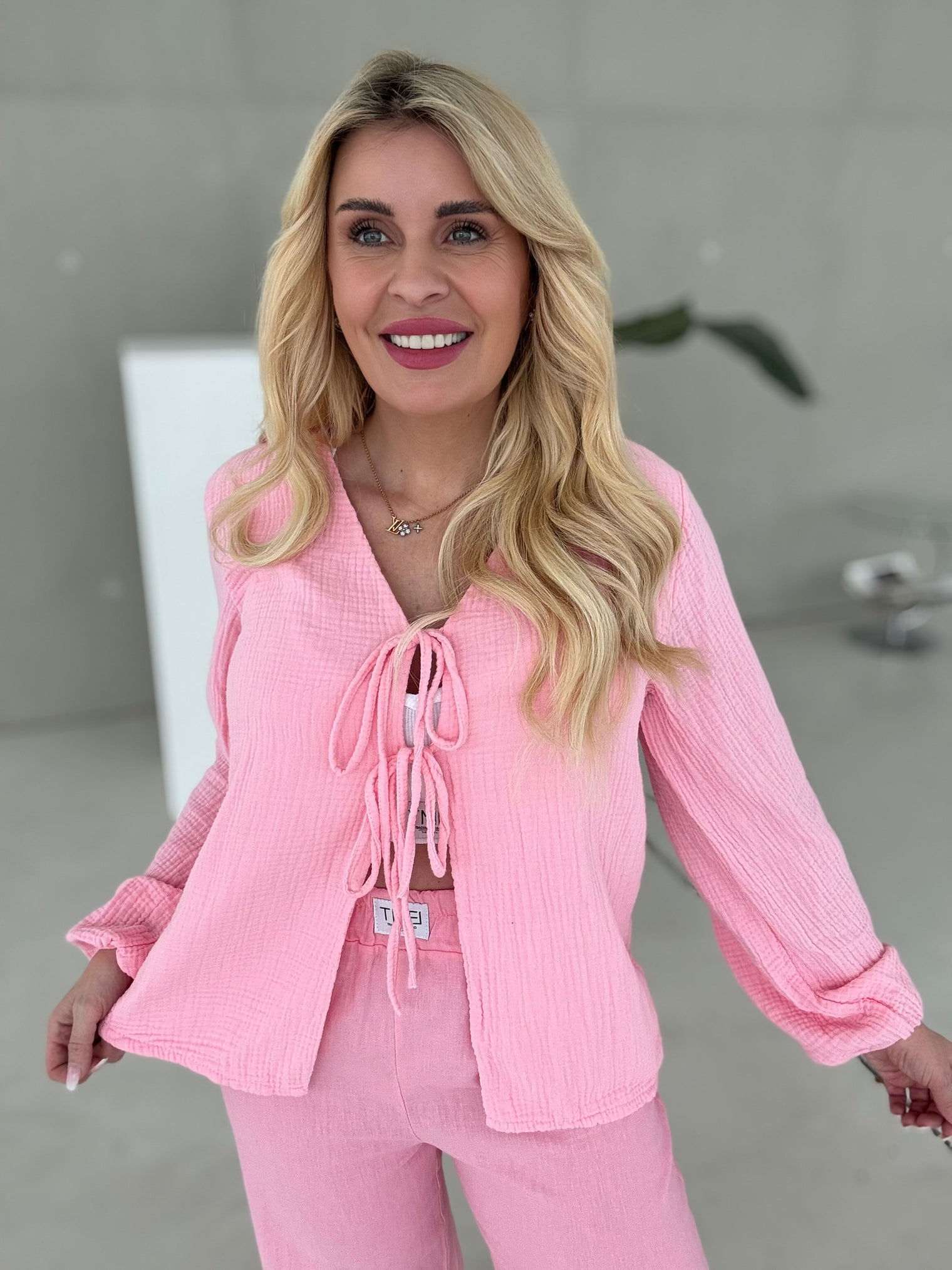 Längere Musselin Bluse CANDY ROSE mit Schleifchen