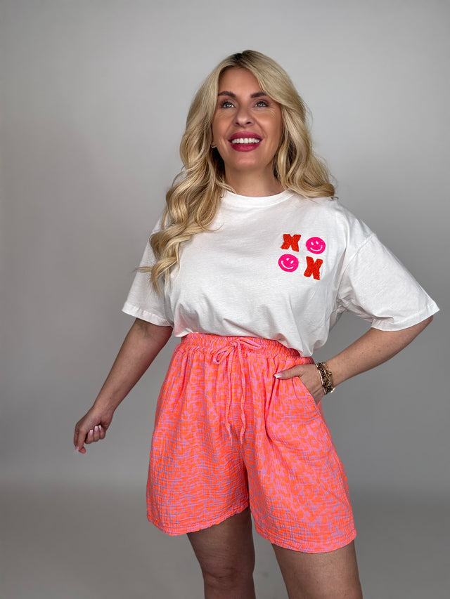 Stylische Musselin Short rosa LEO LOVER hot orange