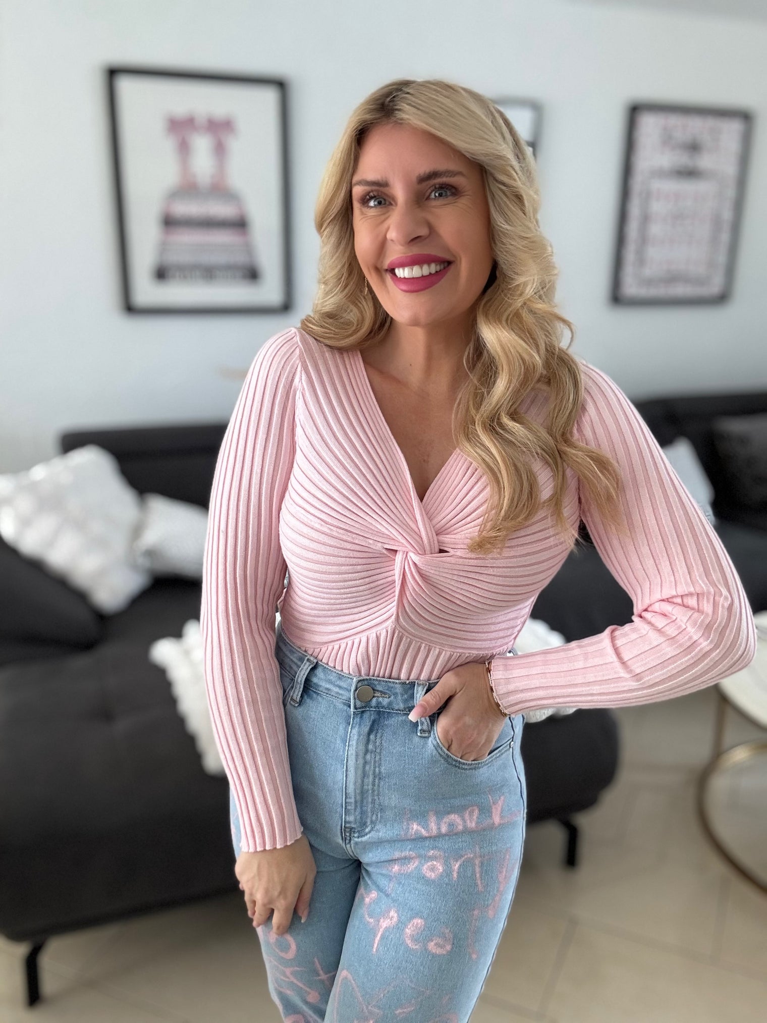 Oberteil langarm mit Knoten Detail rosa