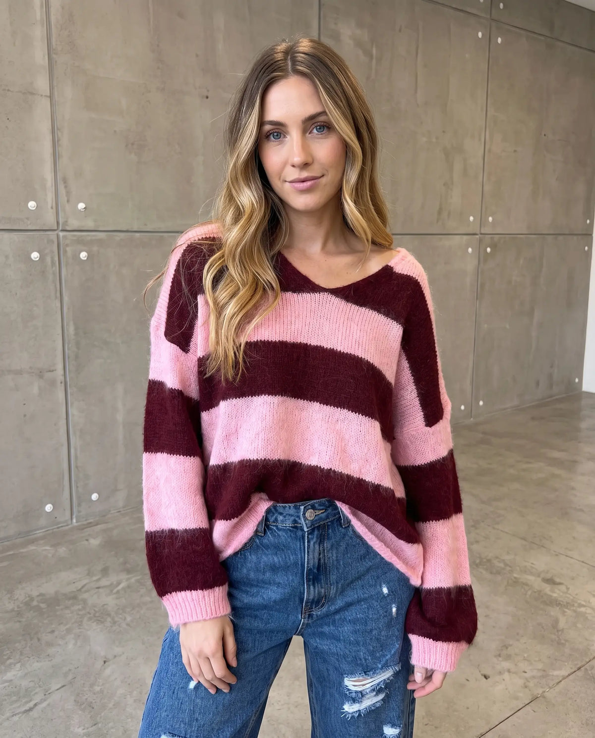 Kuschelweicher Strickpullover mit Alpakaanteil burgundy/rosa