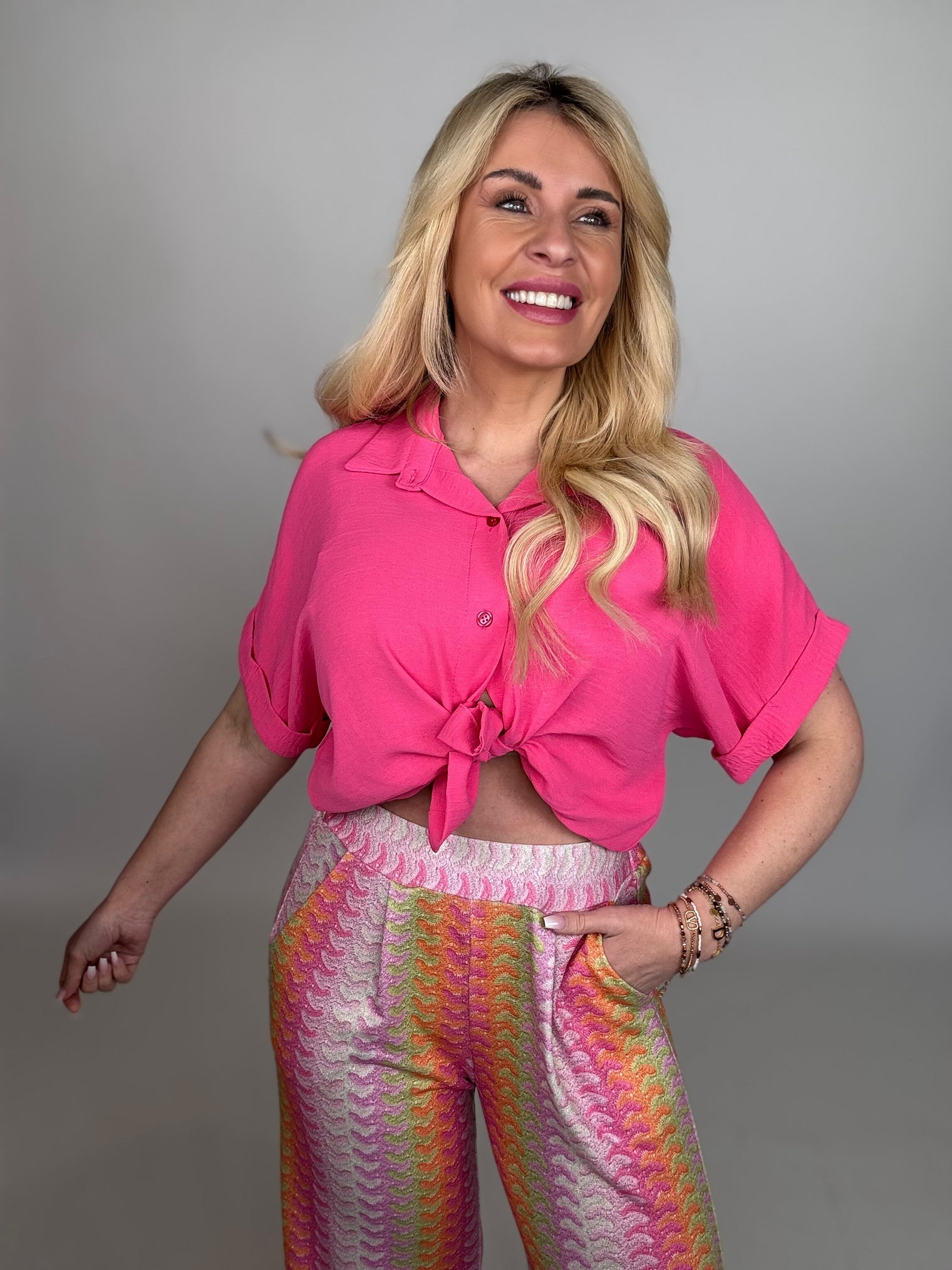 Bluse kurzarm PINK zum knoten