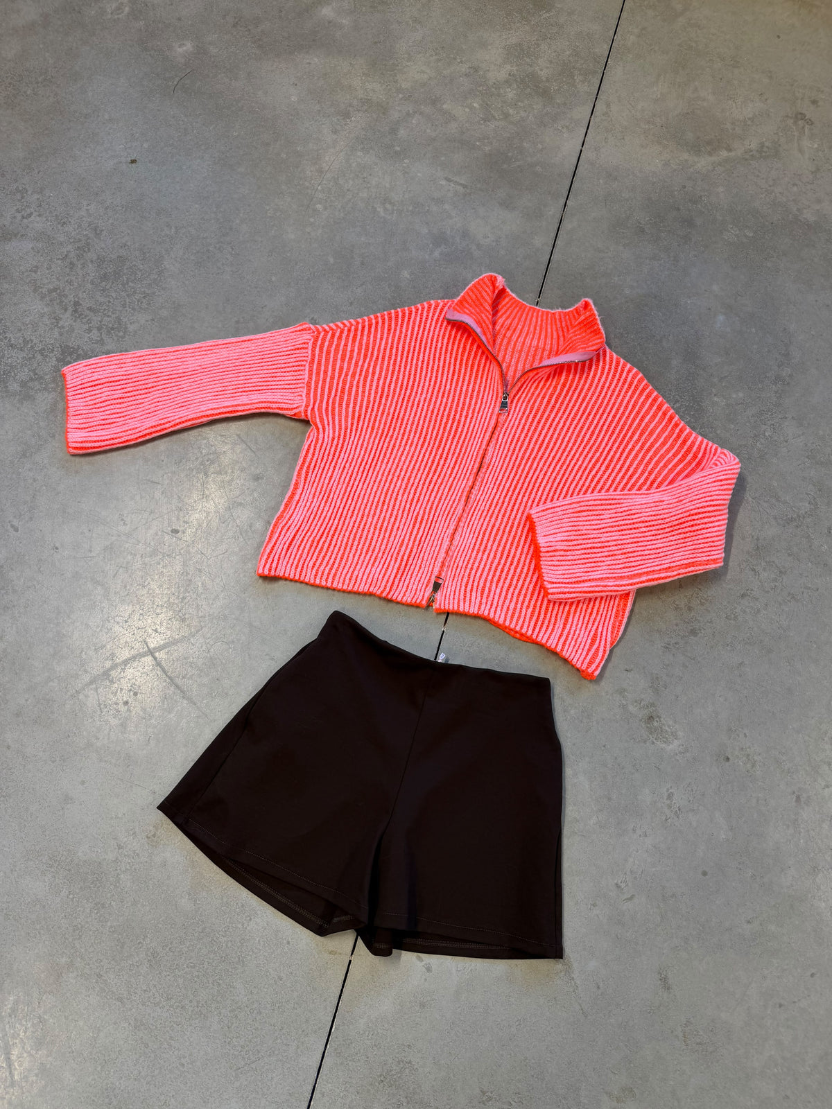 Strickjacke ZIPPER STRIPES rosa/orange