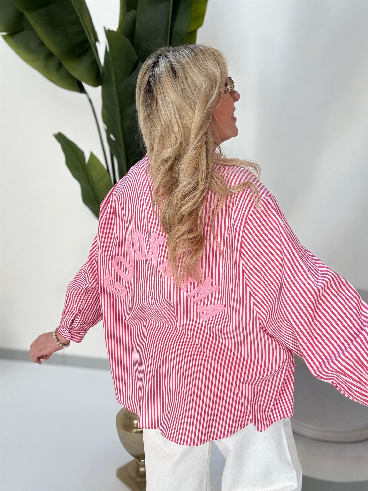 Bluse GOOD KARMA CLUB rot/weiß gestreift