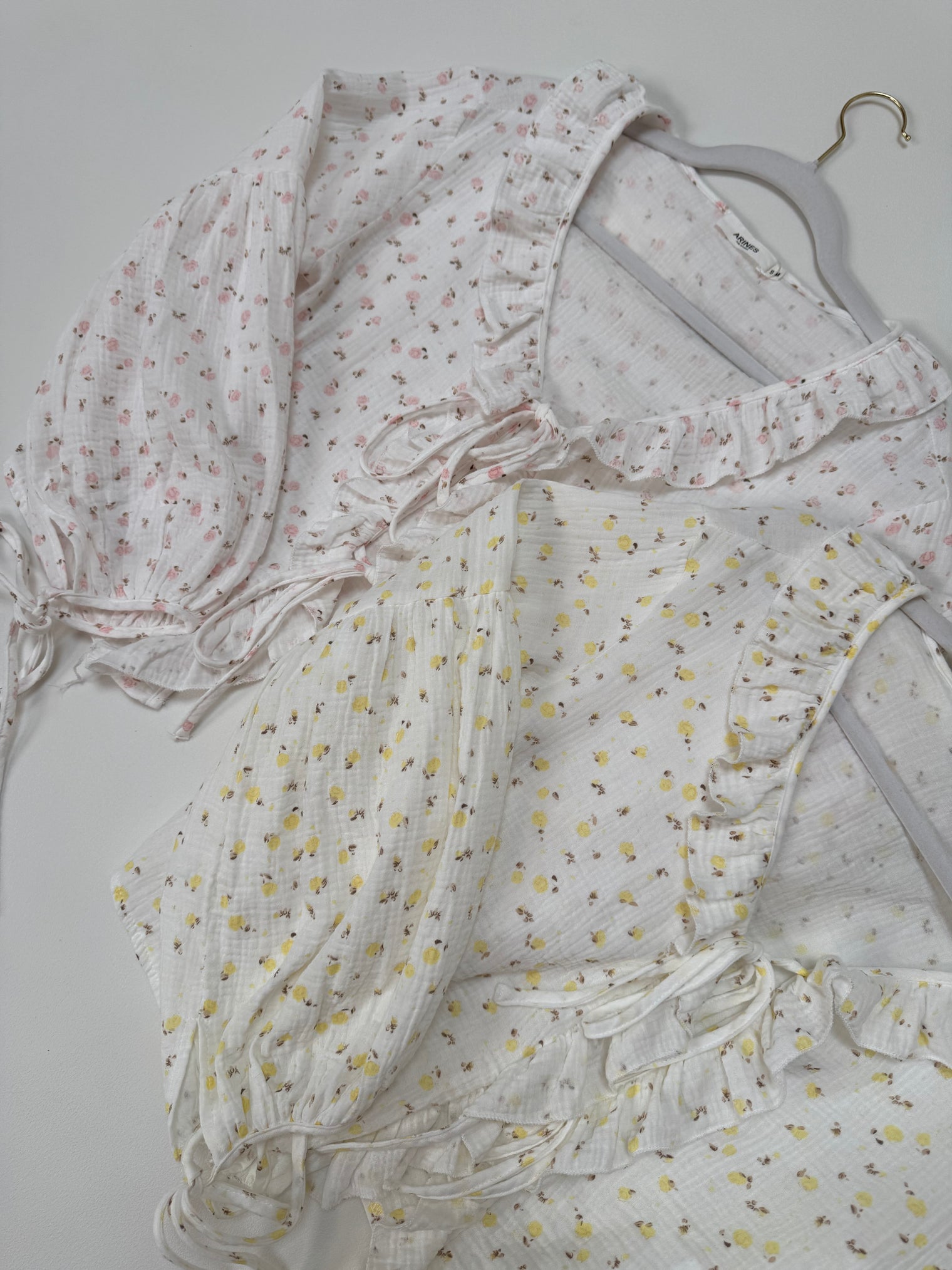 Musselin Bluse FLOWER KISS zum binden weiß/rosa