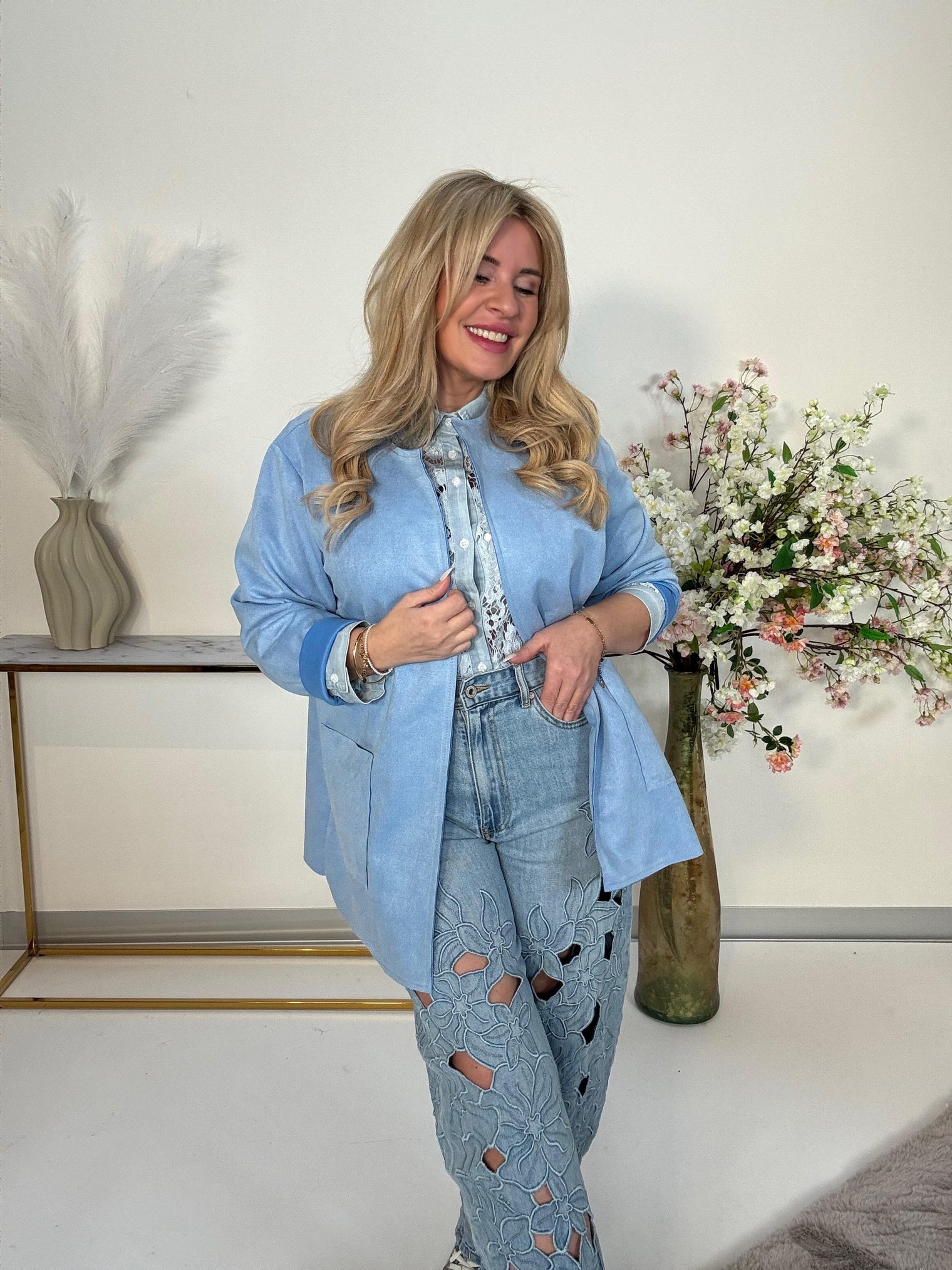 Velours Blazer himmelblau SOFT TOUCH