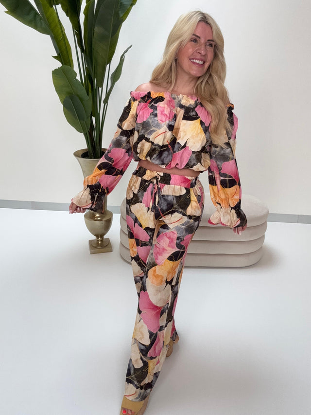Sommer Hose FLORAL QUEEN schwarz/pink/creme