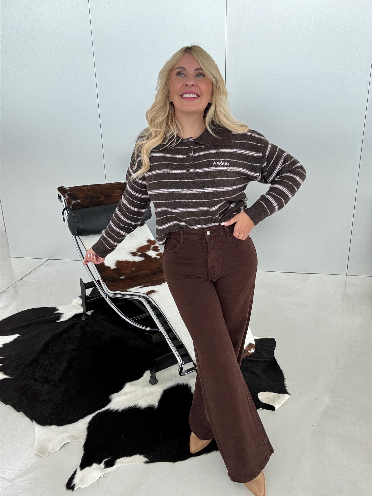 Stretch Wide Leg Jeans Chocolate Mousse