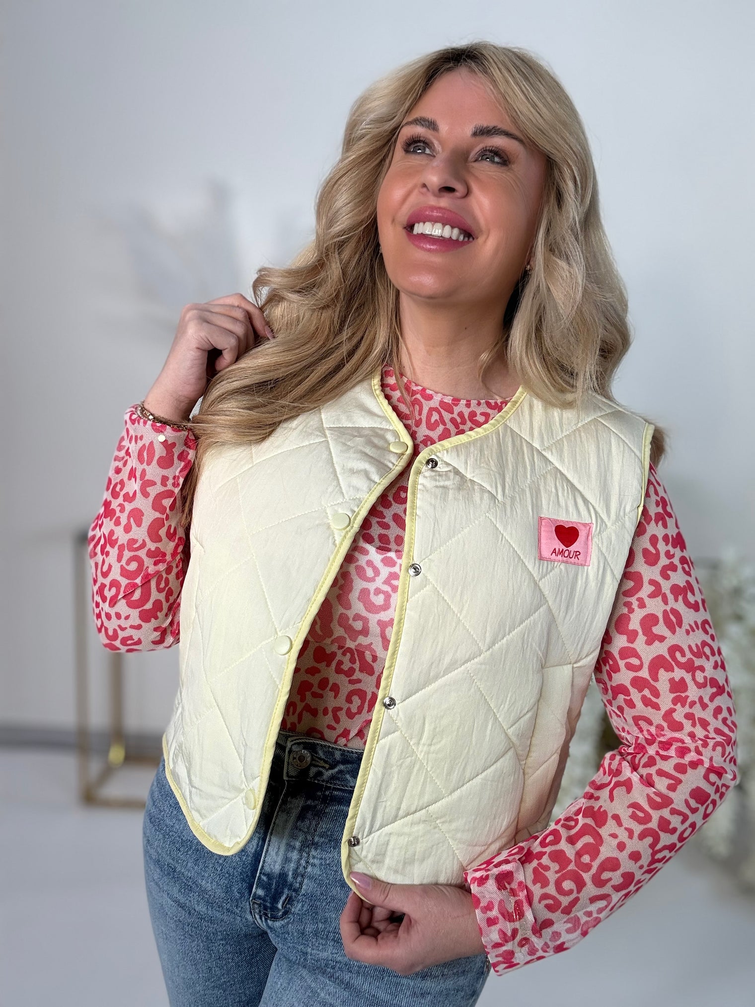 Puffy Weste SPRING LOVER mit Patch gelb