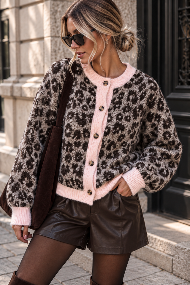 Strickjacke taupe WILD&COZY chocolate rosa