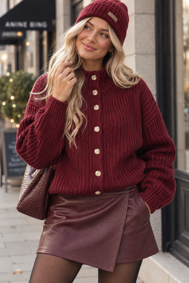 Strickjacke mit Knopfleiste burgundy