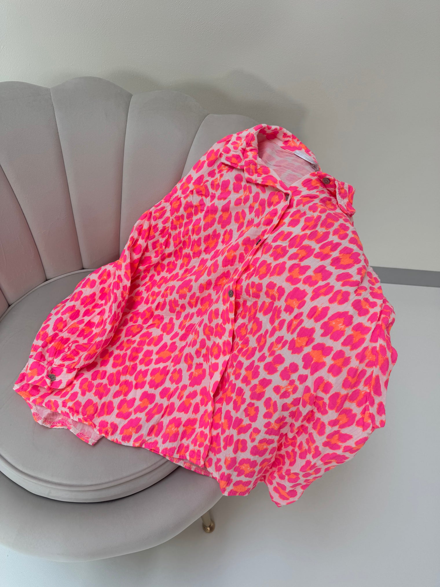 Musselin Bluse rosa LEO POWER hot pink&orange