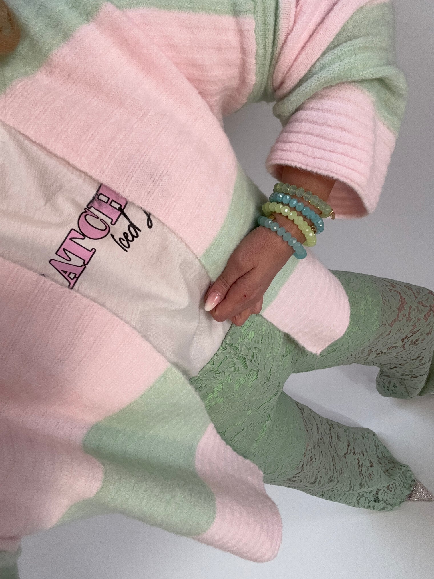 Cardigan BIG BLOCK STRIPES Mint rosa