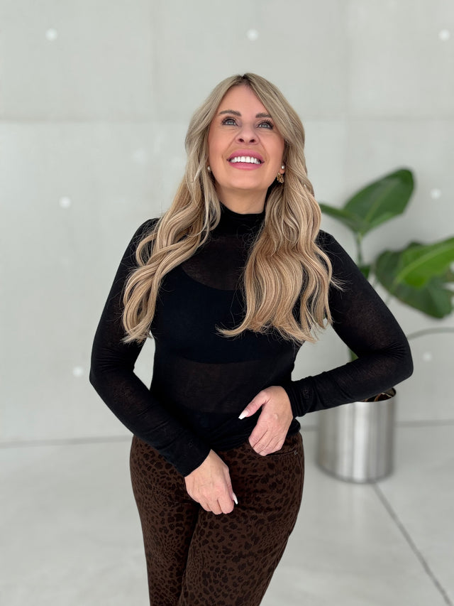 Stretchy Cashmere Langarmshirt TURTLE NECK schwarz luxuriöse Qualität