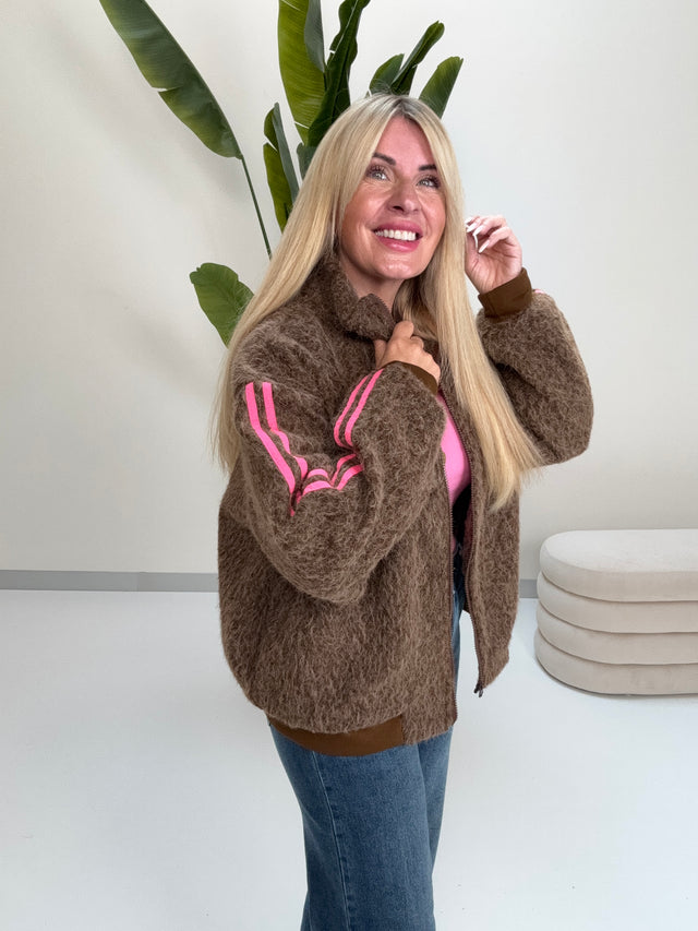 Jacke SPRORTY COZYNESS chocolate/pink mit seitlichen Streifen
