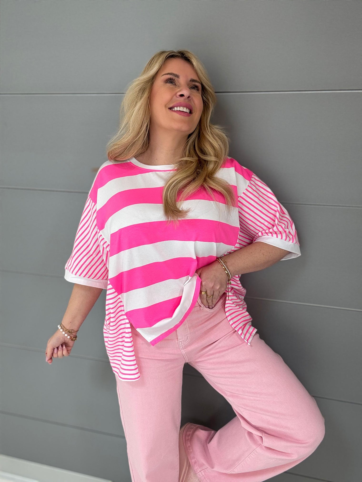 Shirt SMALLxBIG STRIPES pink/weiß