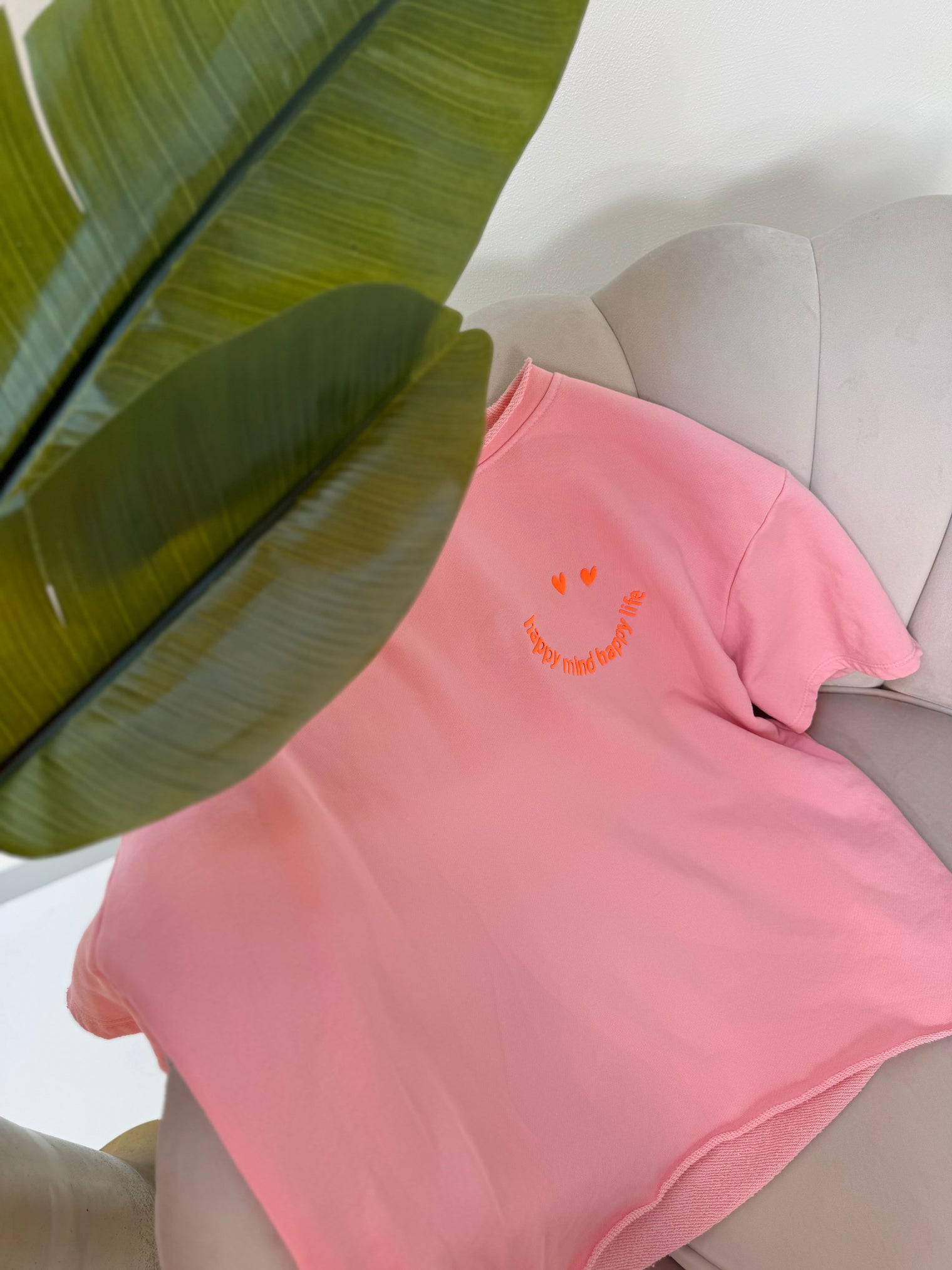 Sweatshirt kurzarm rosa HAPPY MIND HAPPY LIFE hot orange
