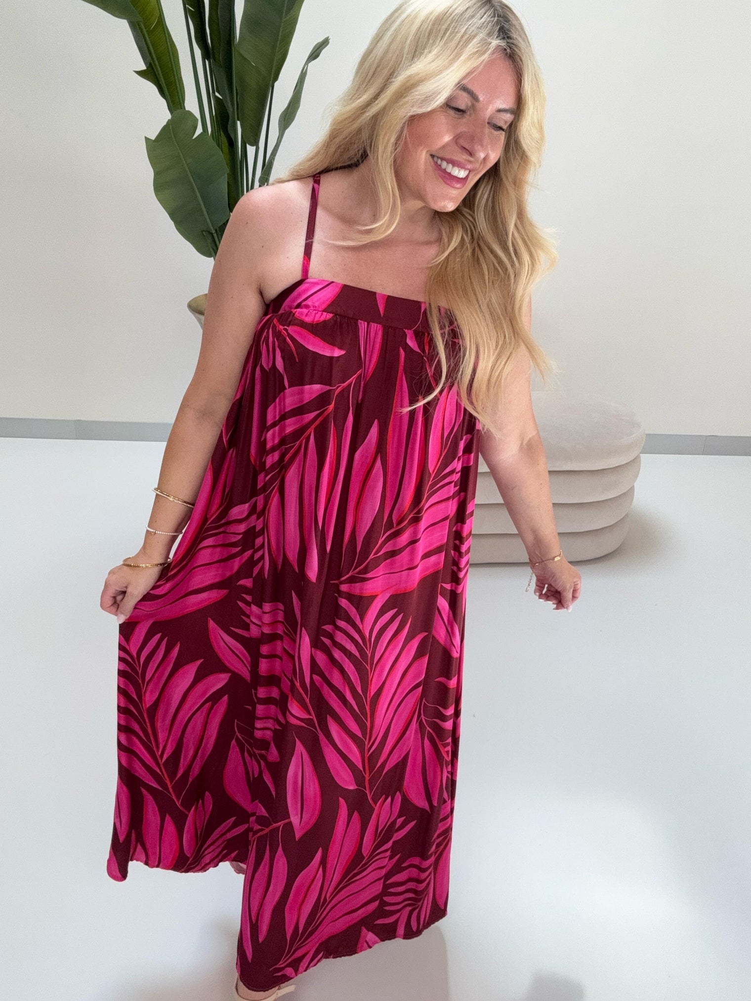 Luftiges Spaghettiträger Kleid SILKY SUMMER pink/burgundy/rot