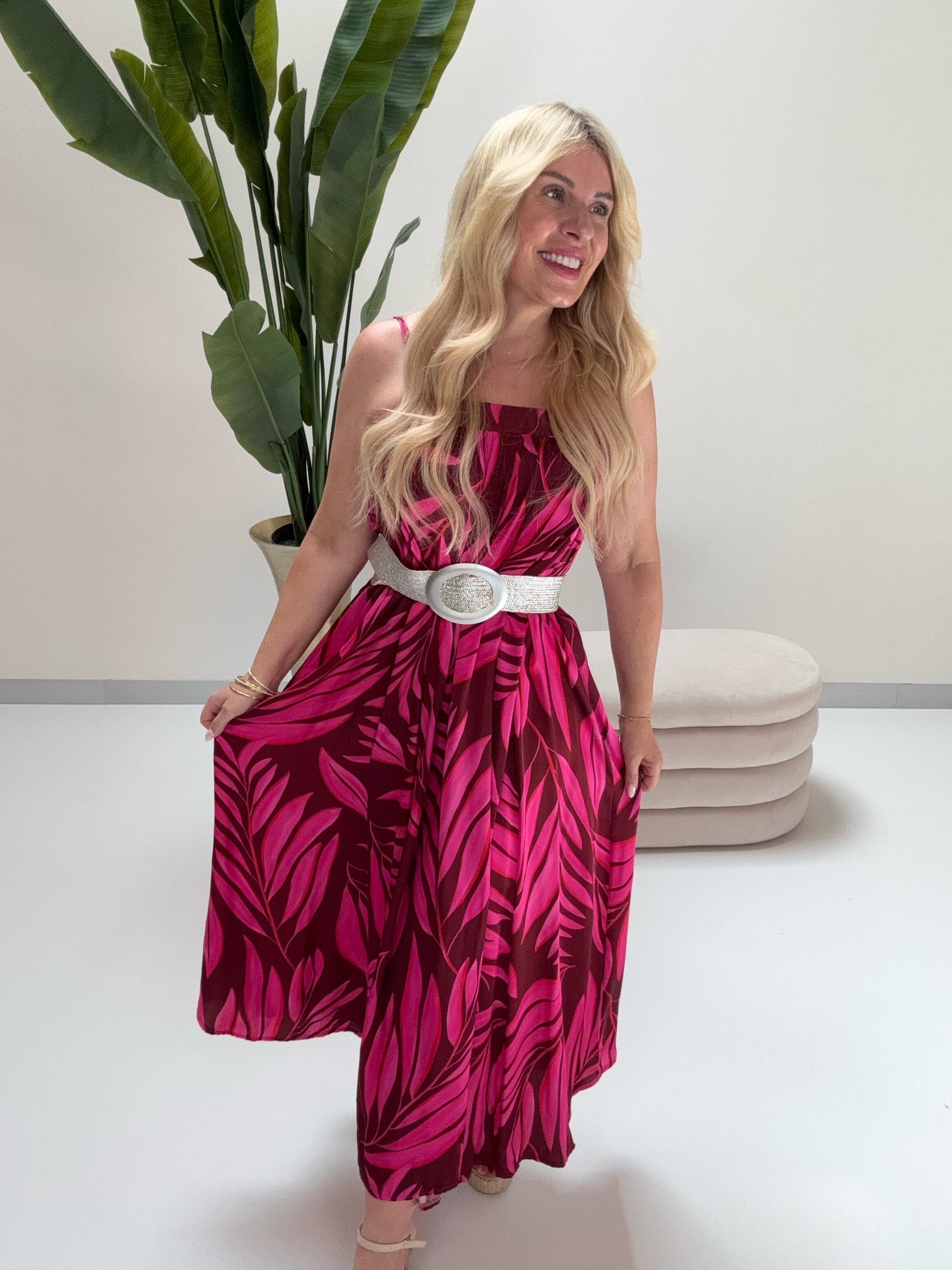 Luftiges Spaghettiträger Kleid SILKY SUMMER pink/burgundy/rot