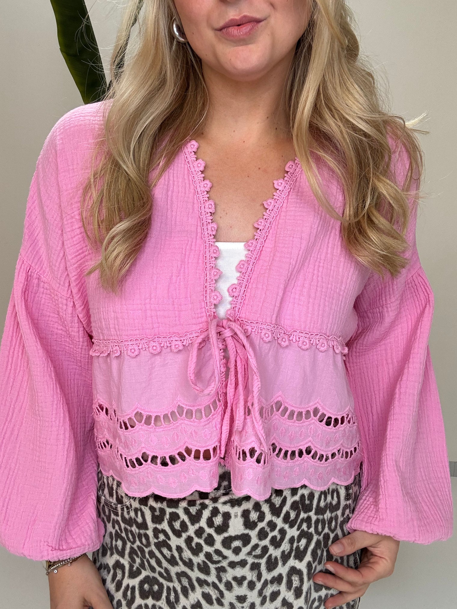 Musselin Bluse CANDY ROSE Lochspitze&Schleife