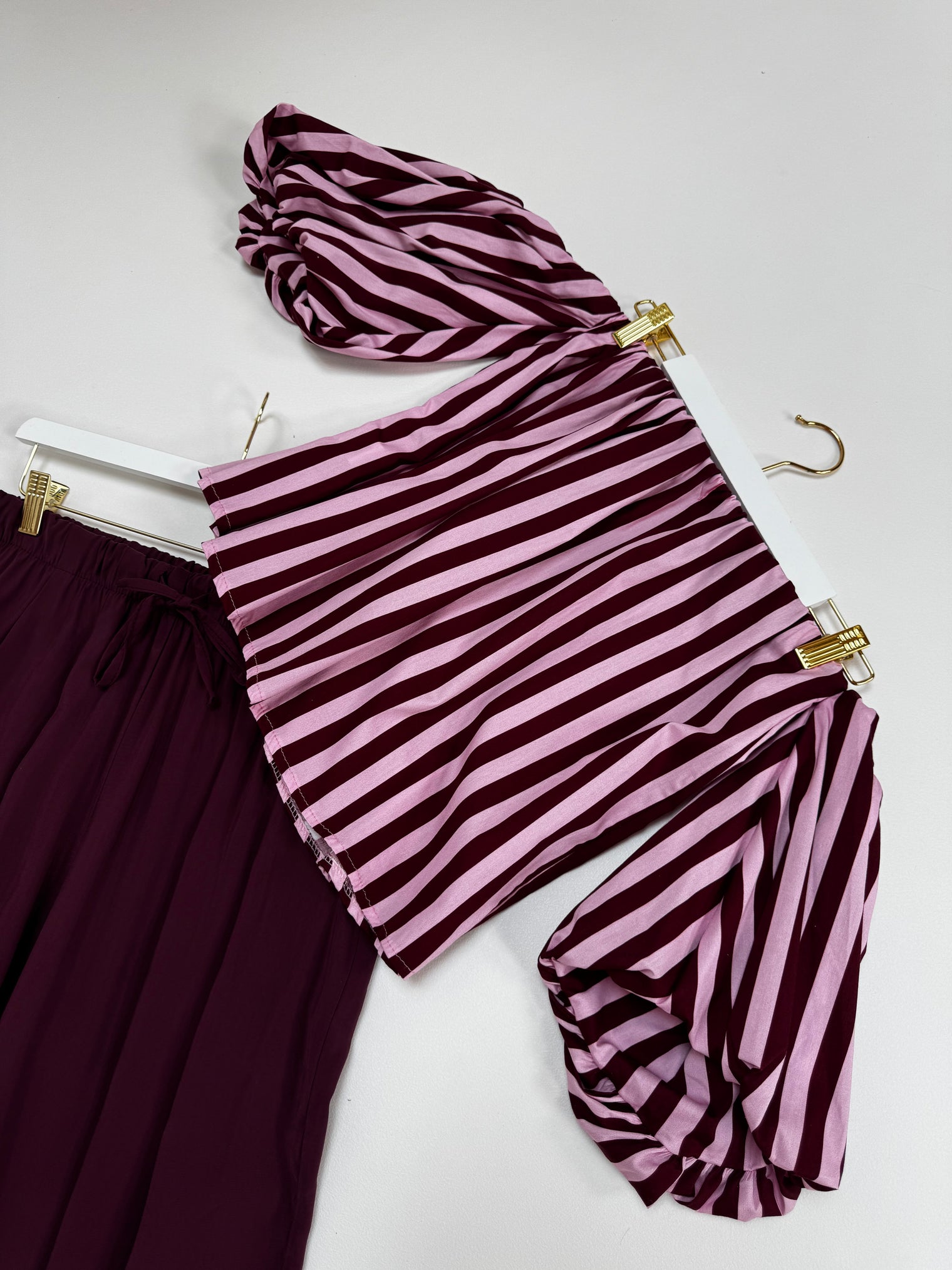 Carmen Bluse BLOCK STRIPES hellrosa/burgundy