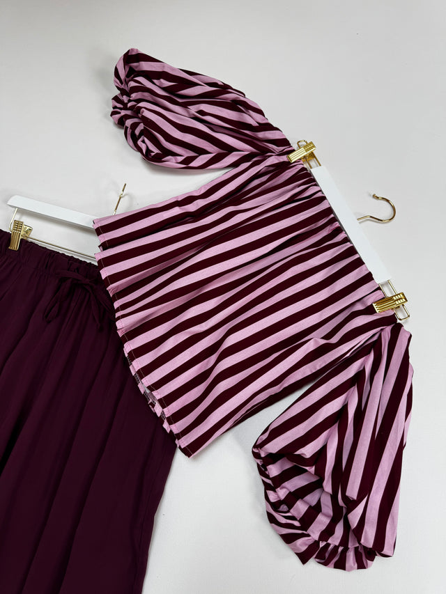 Carmen Bluse BLOCK STRIPES hellrosa/burgundy
