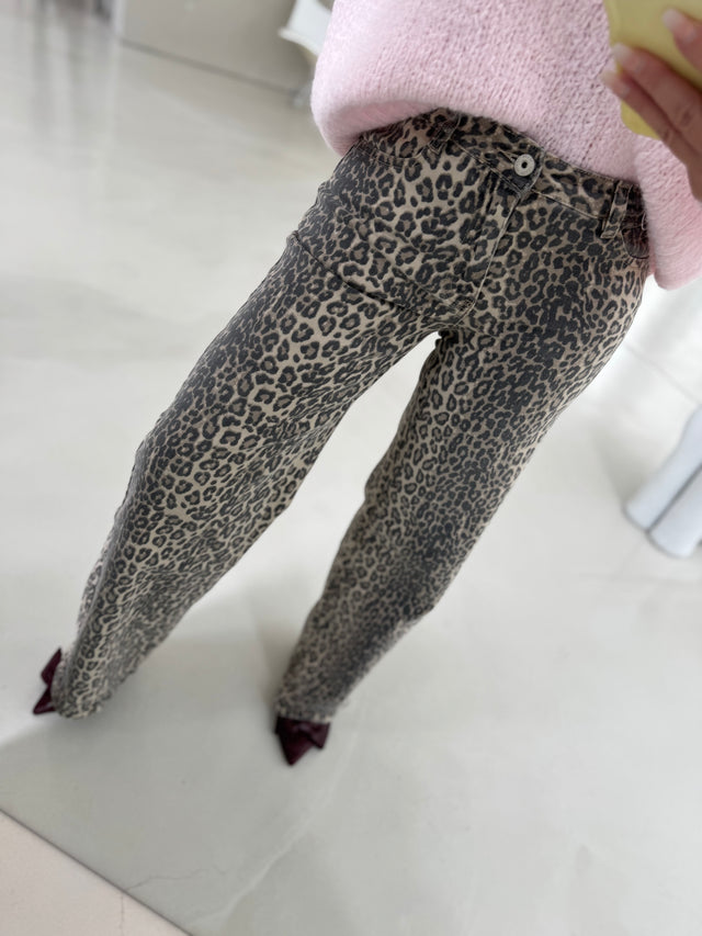 Stretch Straight Leg Jeans im Leomuster dunkel