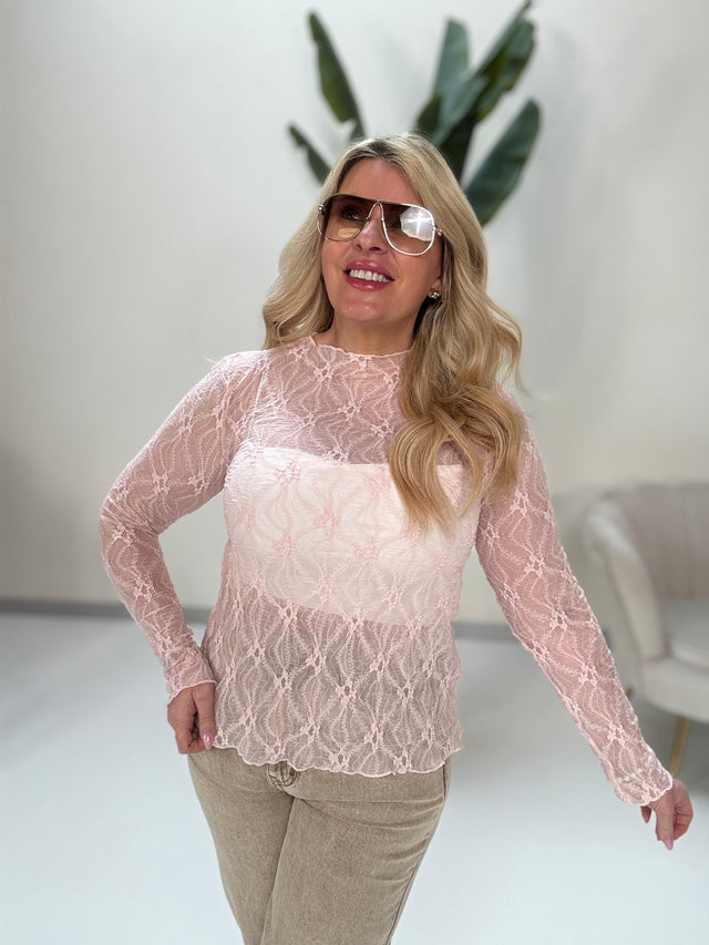 Mesh Langarmshirt FEELING LIKE A QUEEN rosa