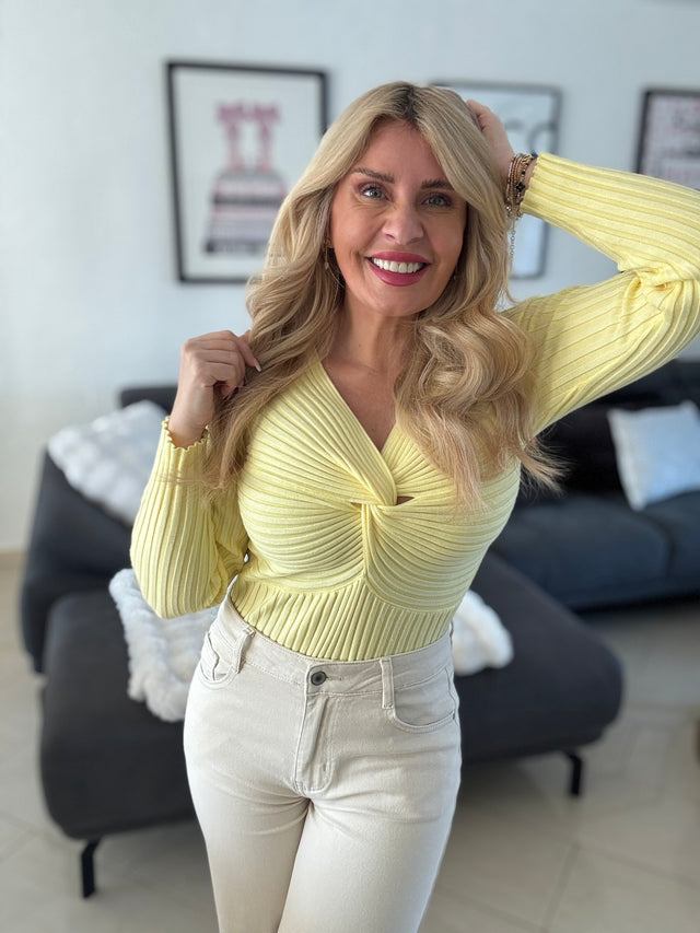 Oberteil langarm mit Knoten Detail gelb