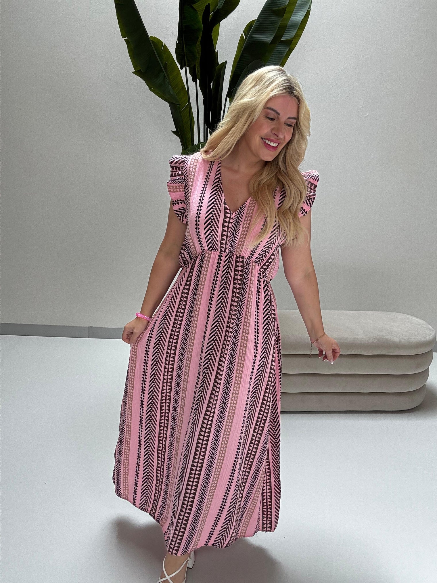 Signature Boho Musselin Kleid rosa EDGY ETHNO POWER braun/creme