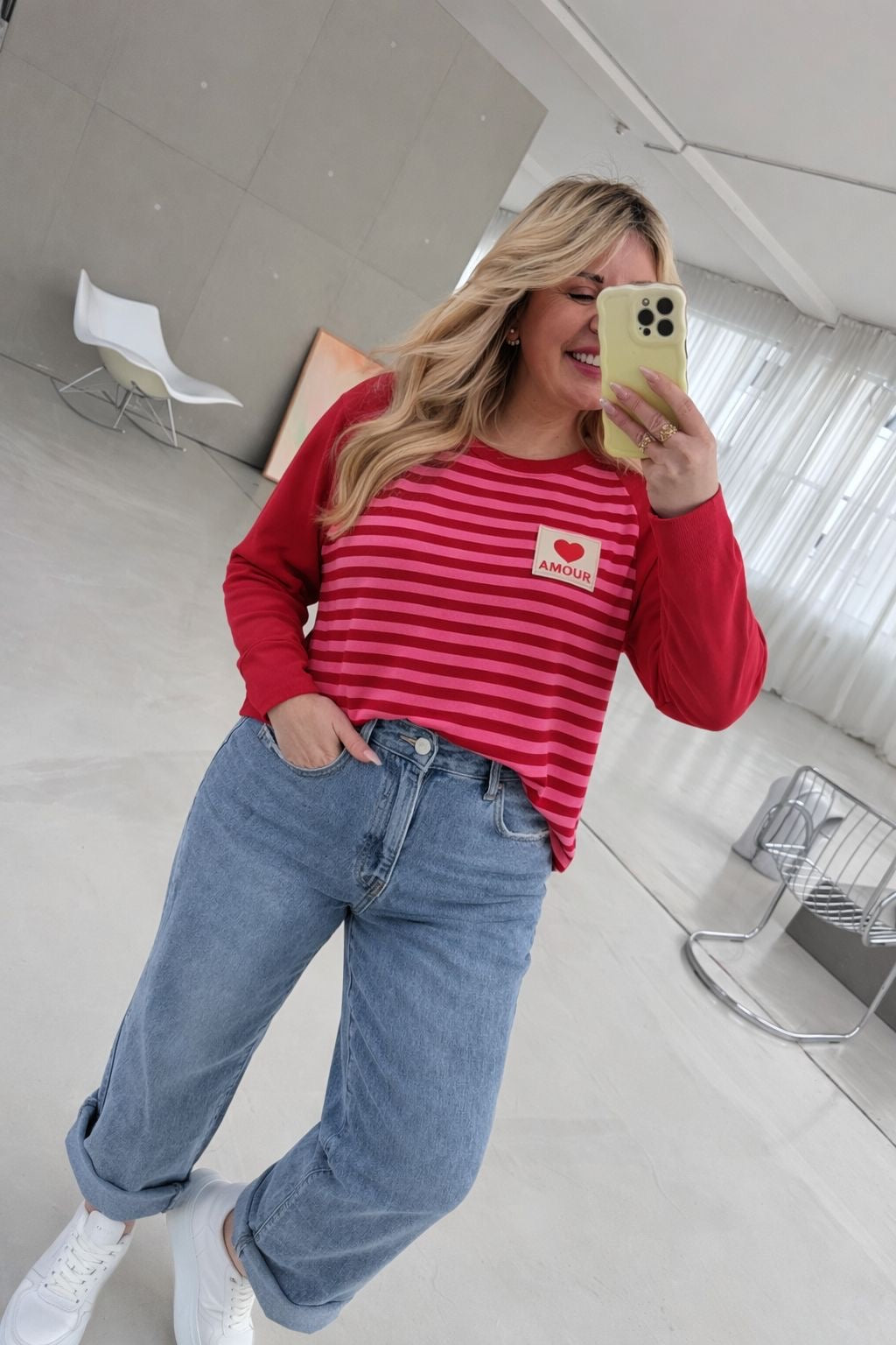 Langarmshirt rot/pink gestreift AMOUR