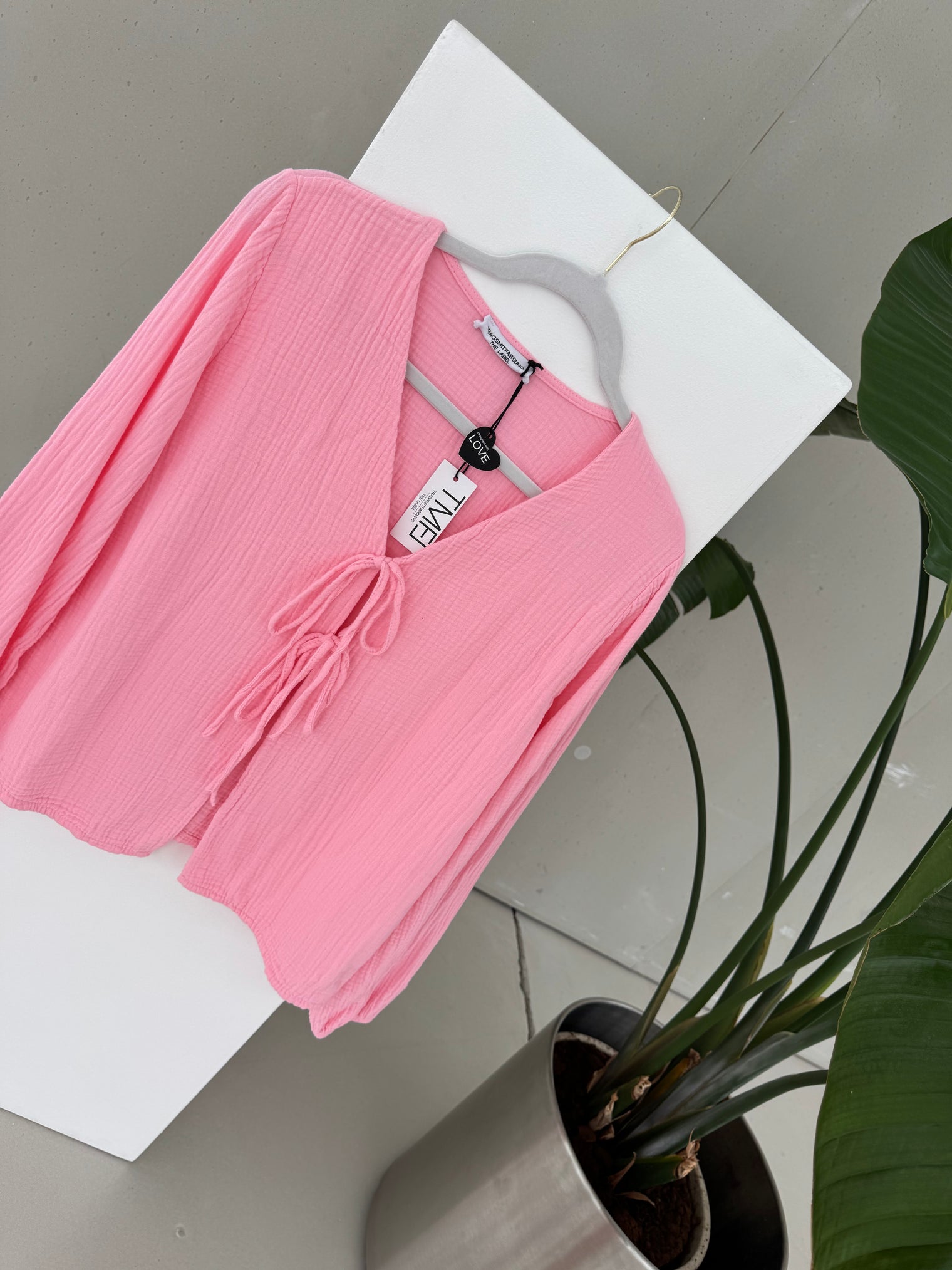 Längere Musselin Bluse CANDY ROSE mit Schleifchen