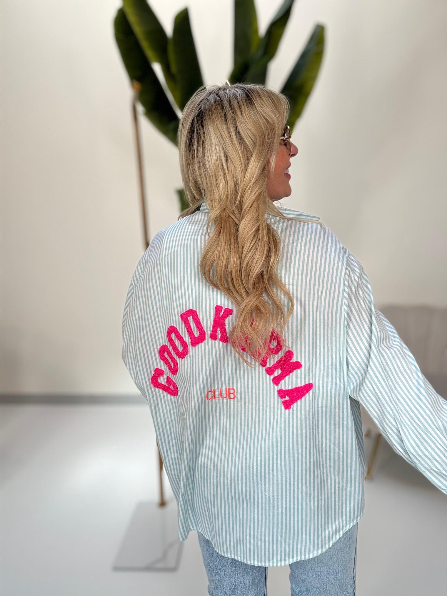 Bluse GOOD KARMA CLUB mint/weiß gestreift