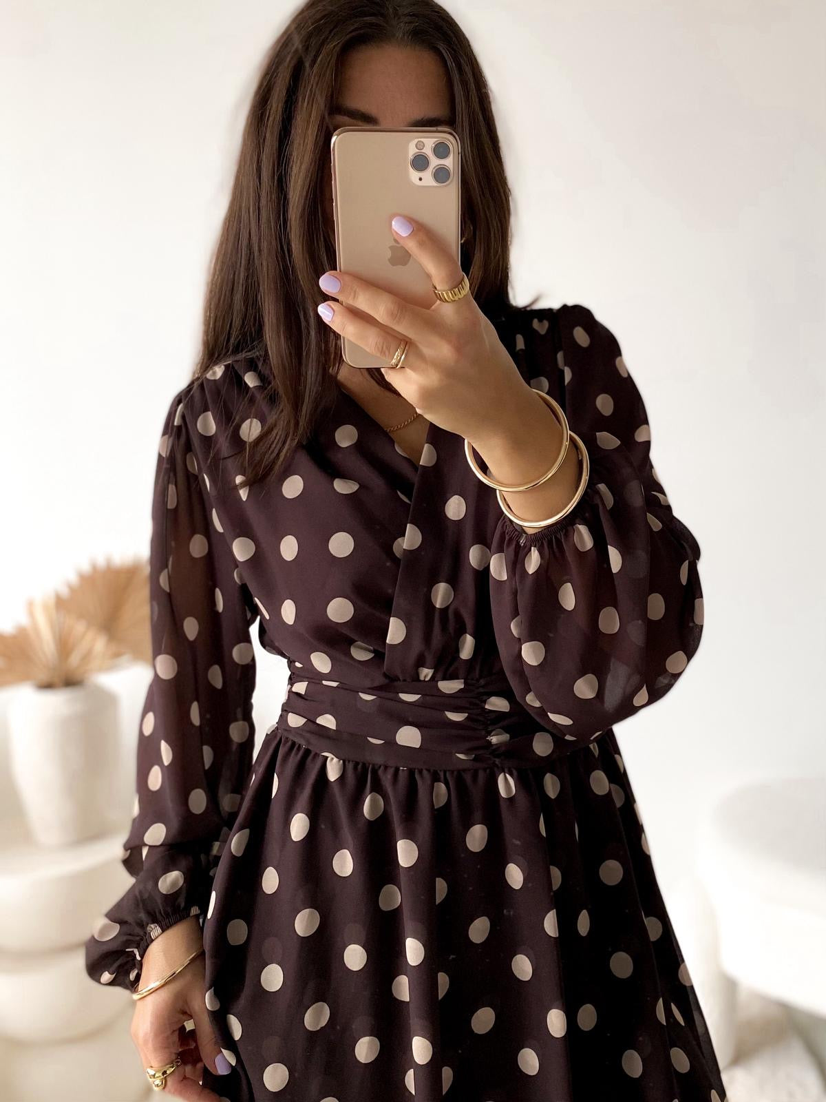 Kleid LOVELY POLKA DOTS dark coffee