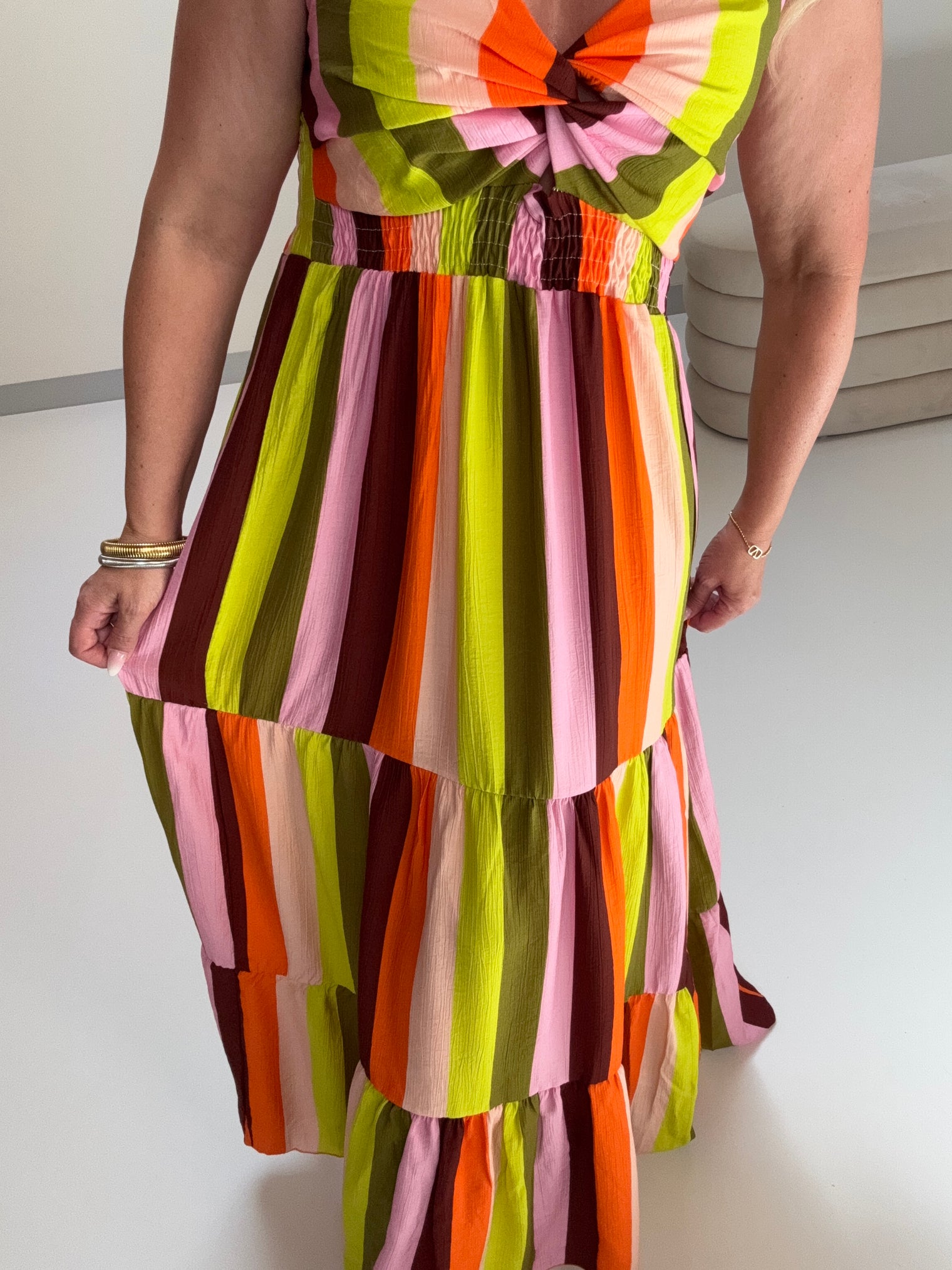 Luftiges Sommer Kleid FOREVER A BOHO GIRL kiwi/pink/weiß/apricot