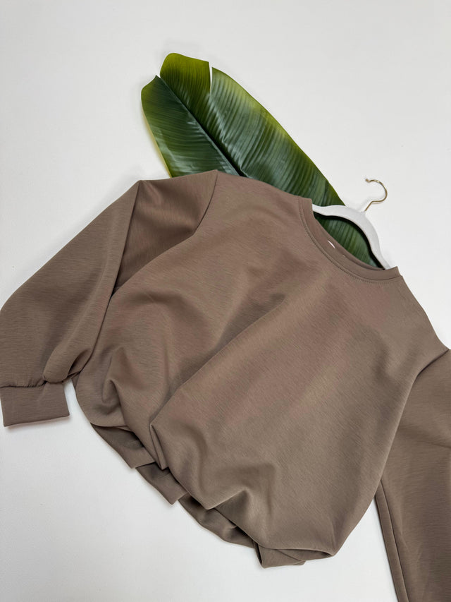 Butterstoff Pullover mit Gummizug unten taupe