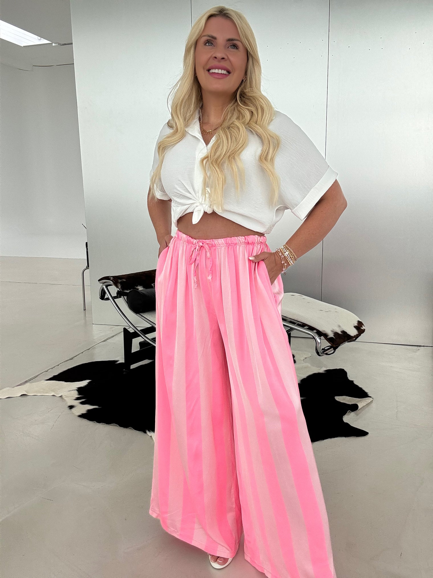 Hose mit Seide BLOCK STRIPES rosa/hot pink