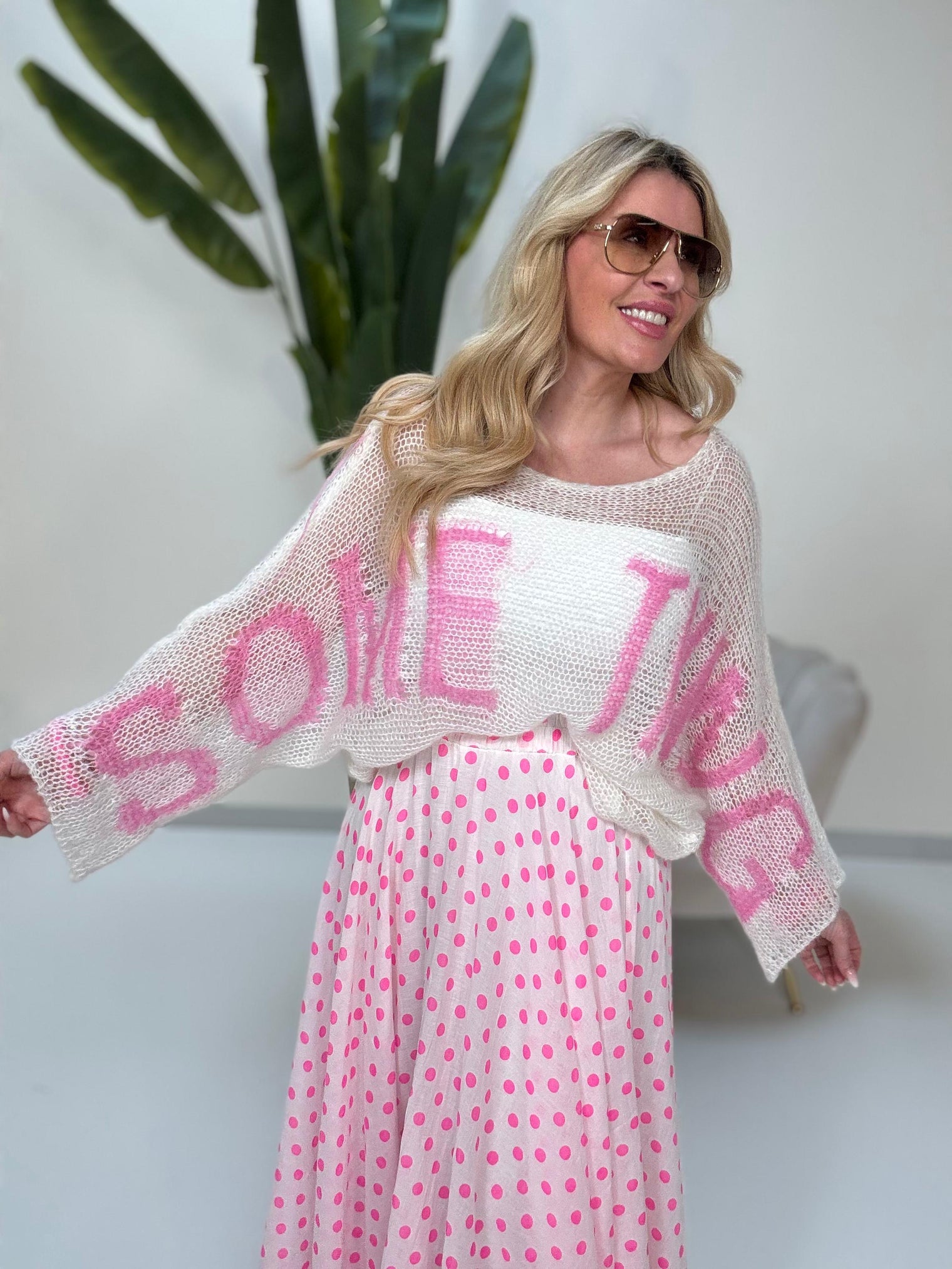 Strickpullover weiß SOME THING rosa