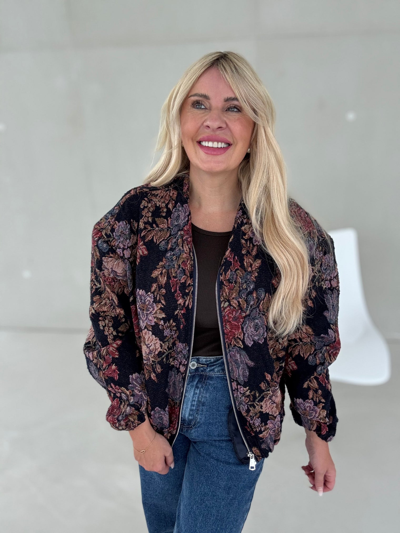 Bomberjacke ROMANTIC FLOWER GARDEN dark blue