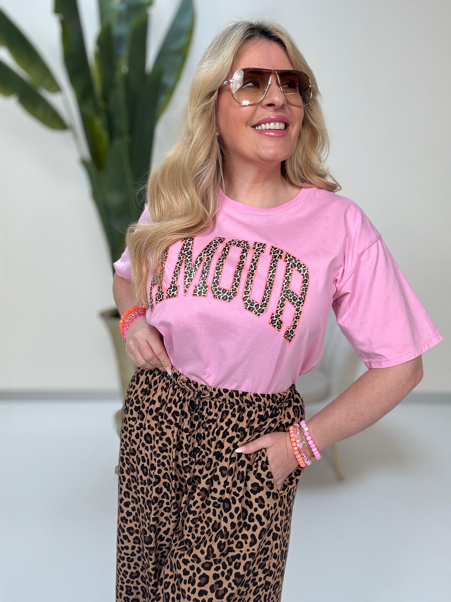 Statement Shirt rosa AMOUR leo/hotpink