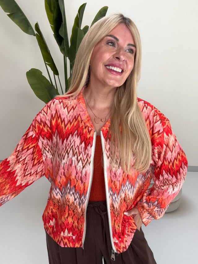 Blouson Spitzen Zipper Jacke rot/orange/rosa/weiß/burgundy