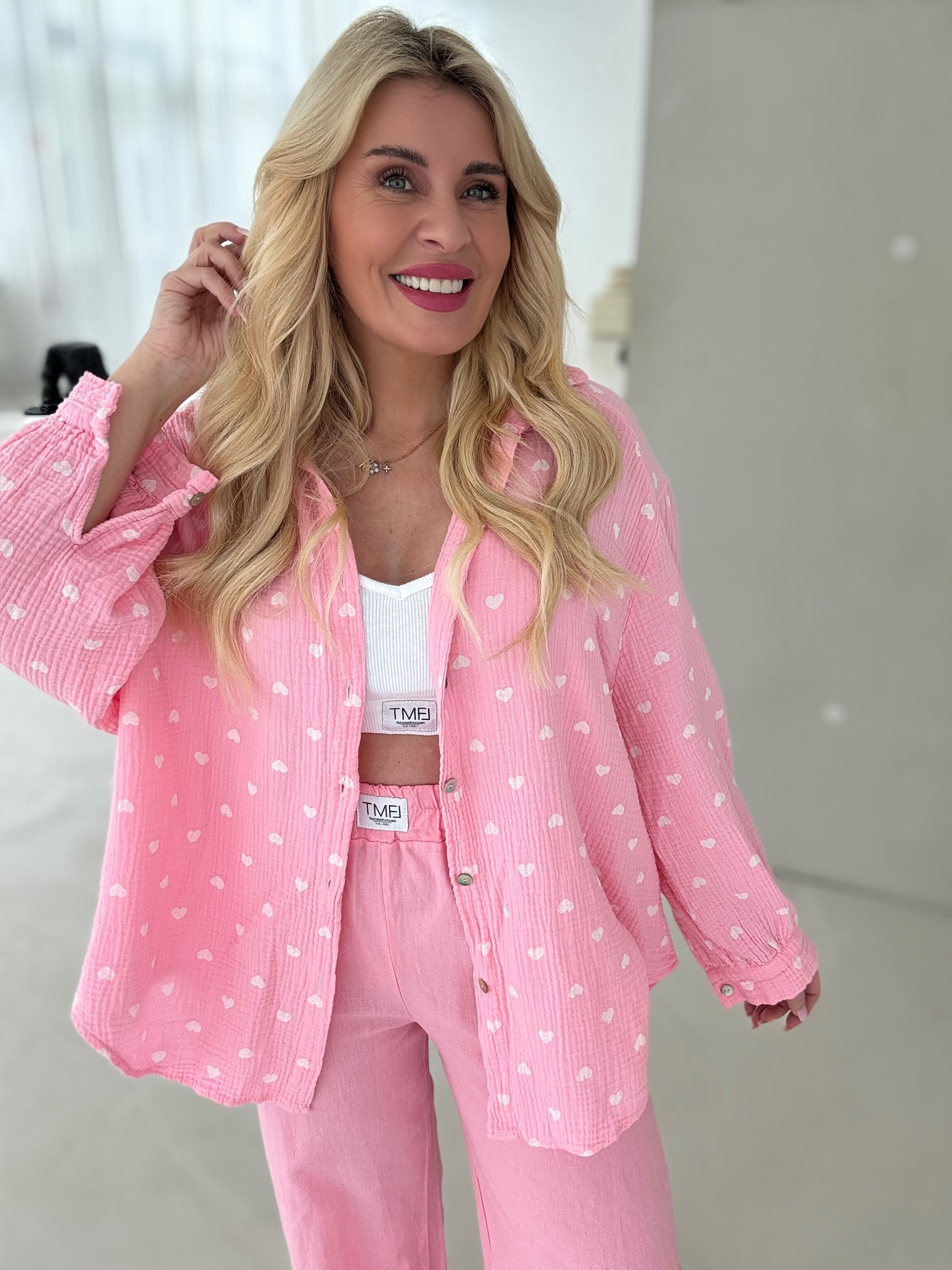 Musselin Bluse HEARTS rosa/weiß