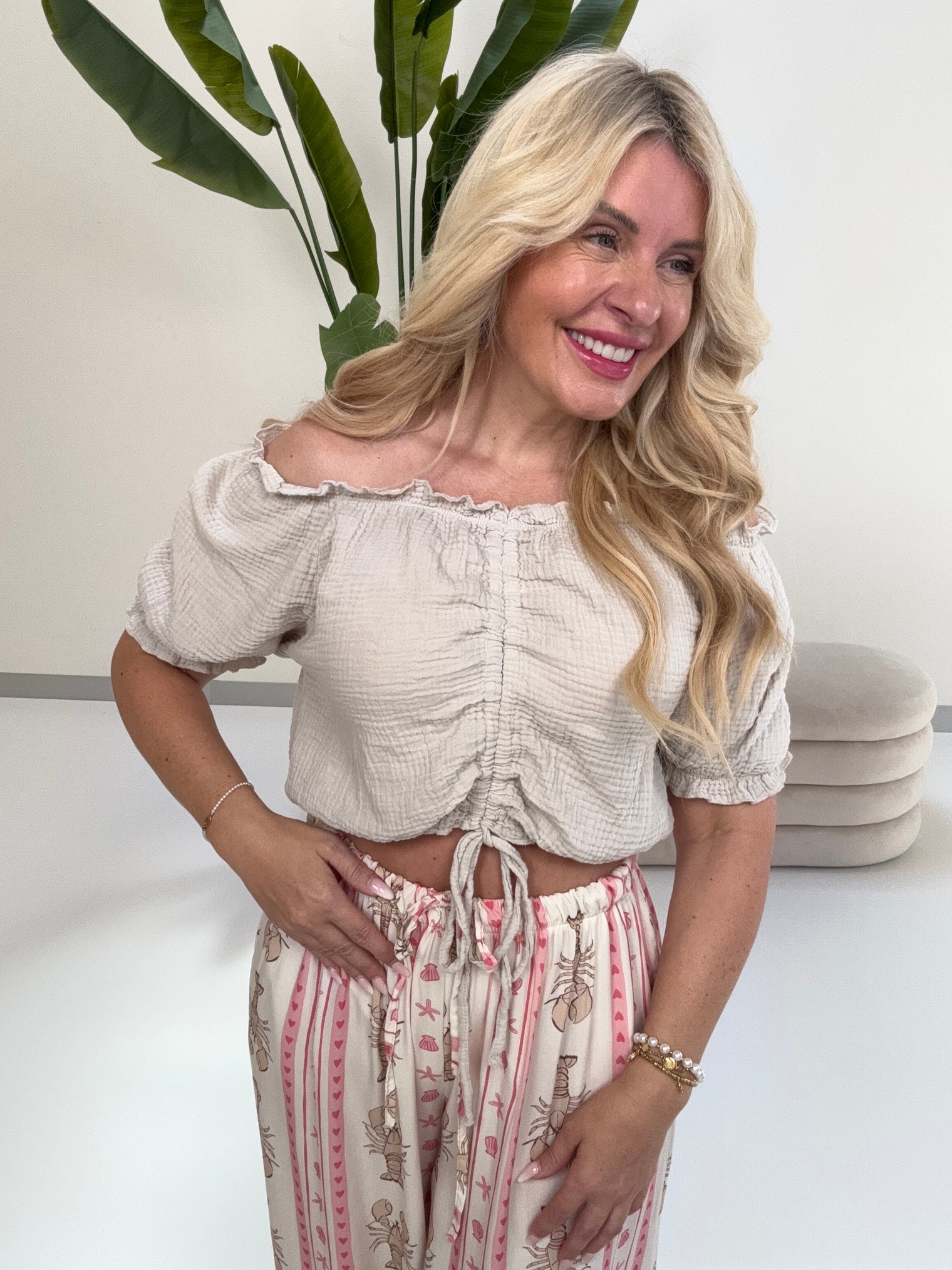 Musselin Carmen Bluse SUNNY DAY beige
