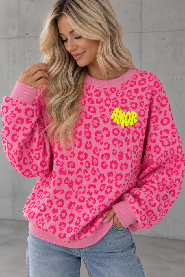 Sweater mit Rückenprint AMOR CLUB pink leo