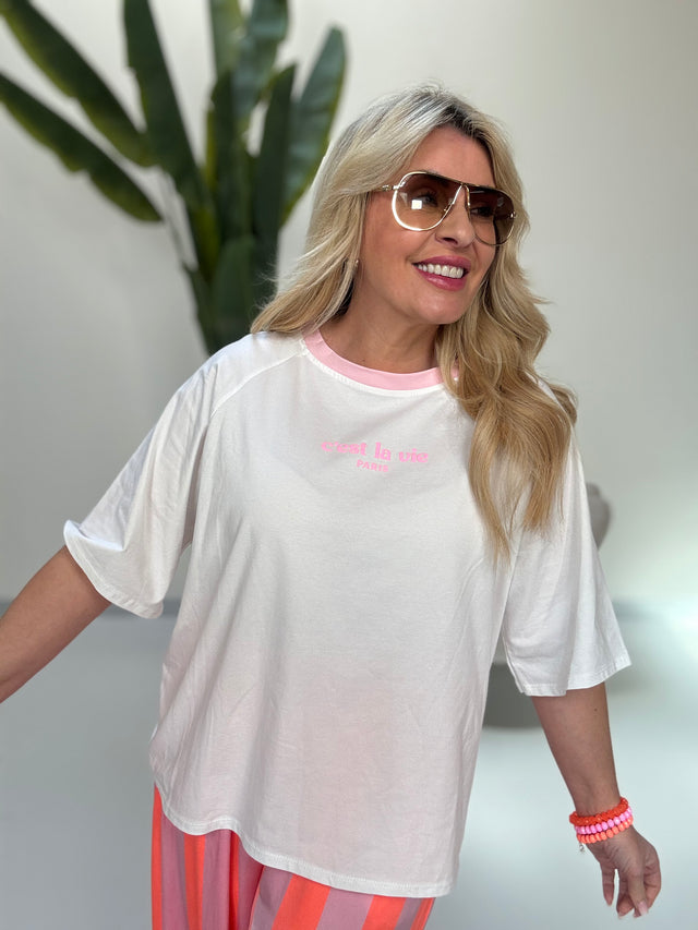 Statement Shirt weiß C’est la vie Paris pink