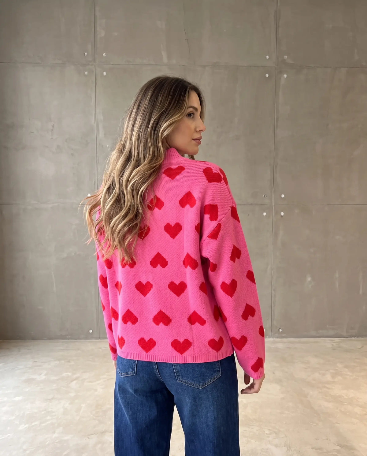 Zipper Strickjacke mit Herzchen pink/rot