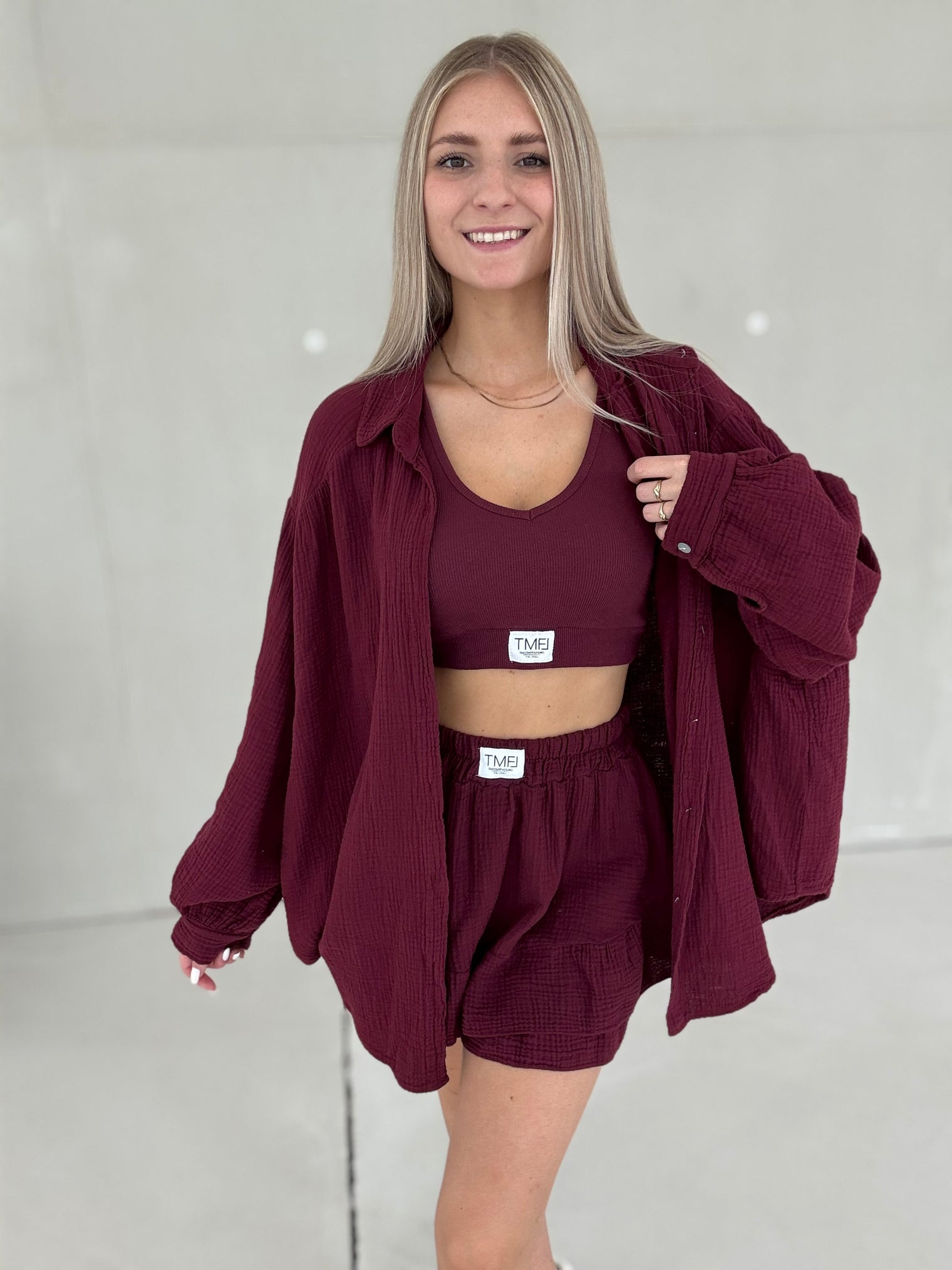 Signature Musselin Bluse BURGUNDY