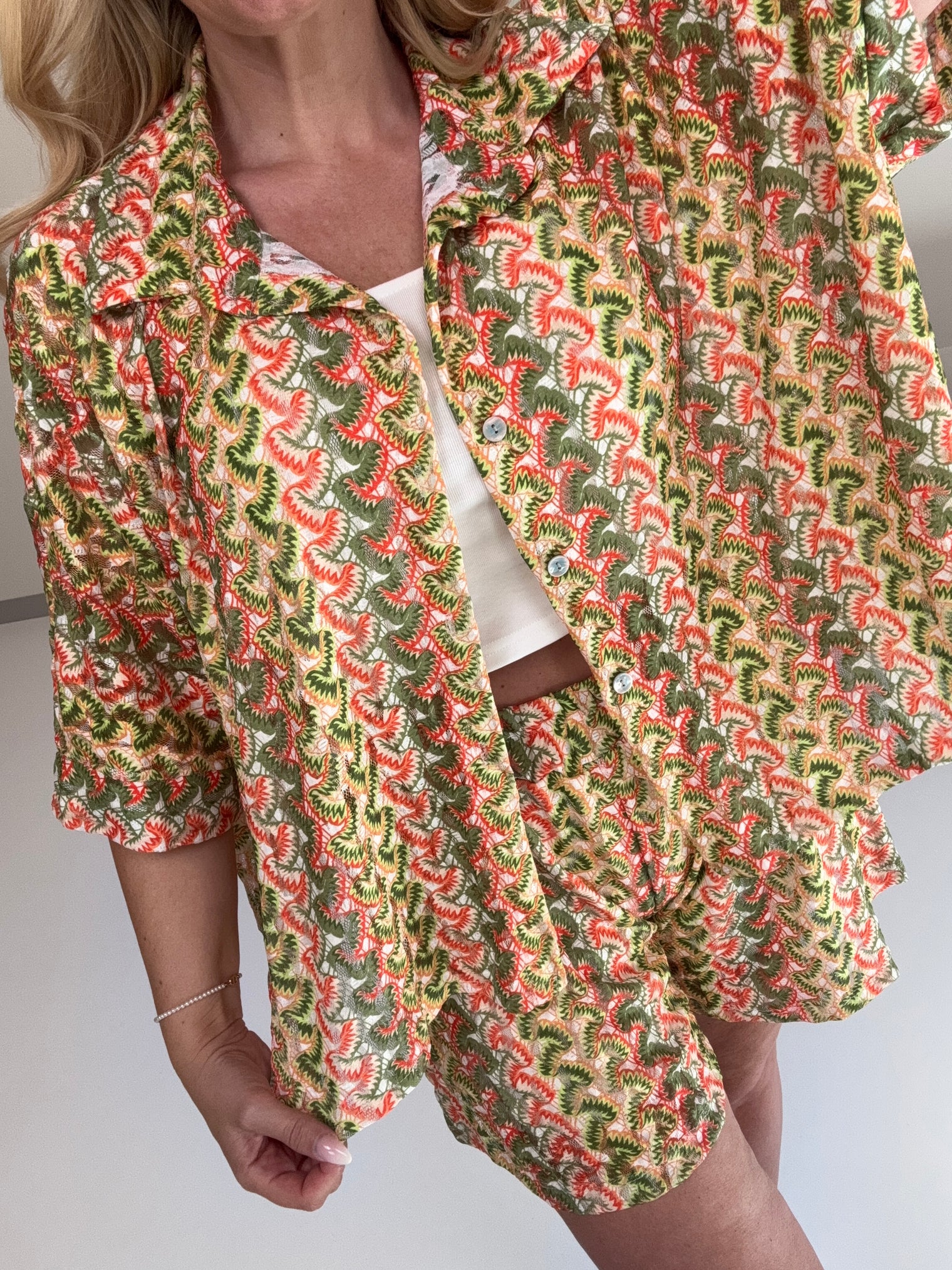 Sommer Bluse kurzarm SUMMER HOT grün/orange/hellgrün